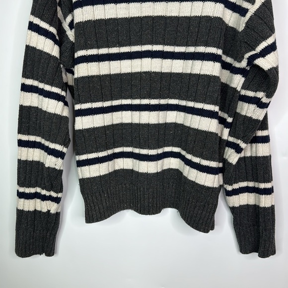 Vintage American Eagle Gray Navy Striped Crewneck Knit Sweater Size Large - Picture 6 of 8